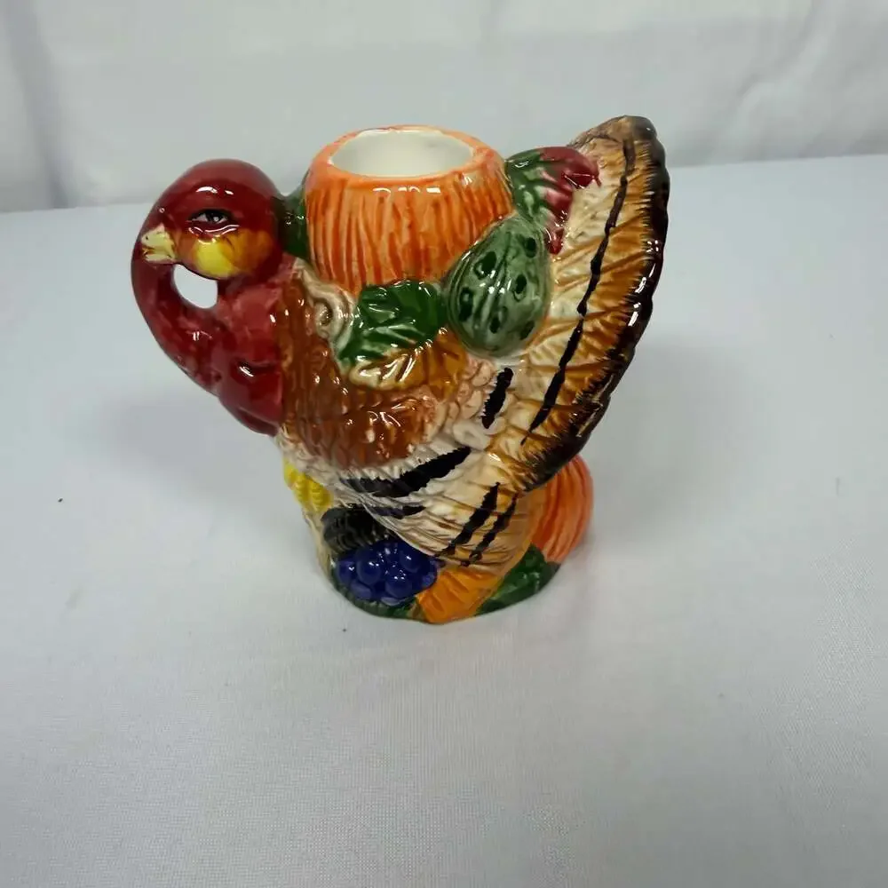 Vintage Earthenware Thanksgiving Turkey Candle Holder Set of 2